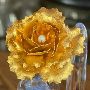 SANDOR Signed Gold Tone and Faux Pearl Estate Costume Brooch